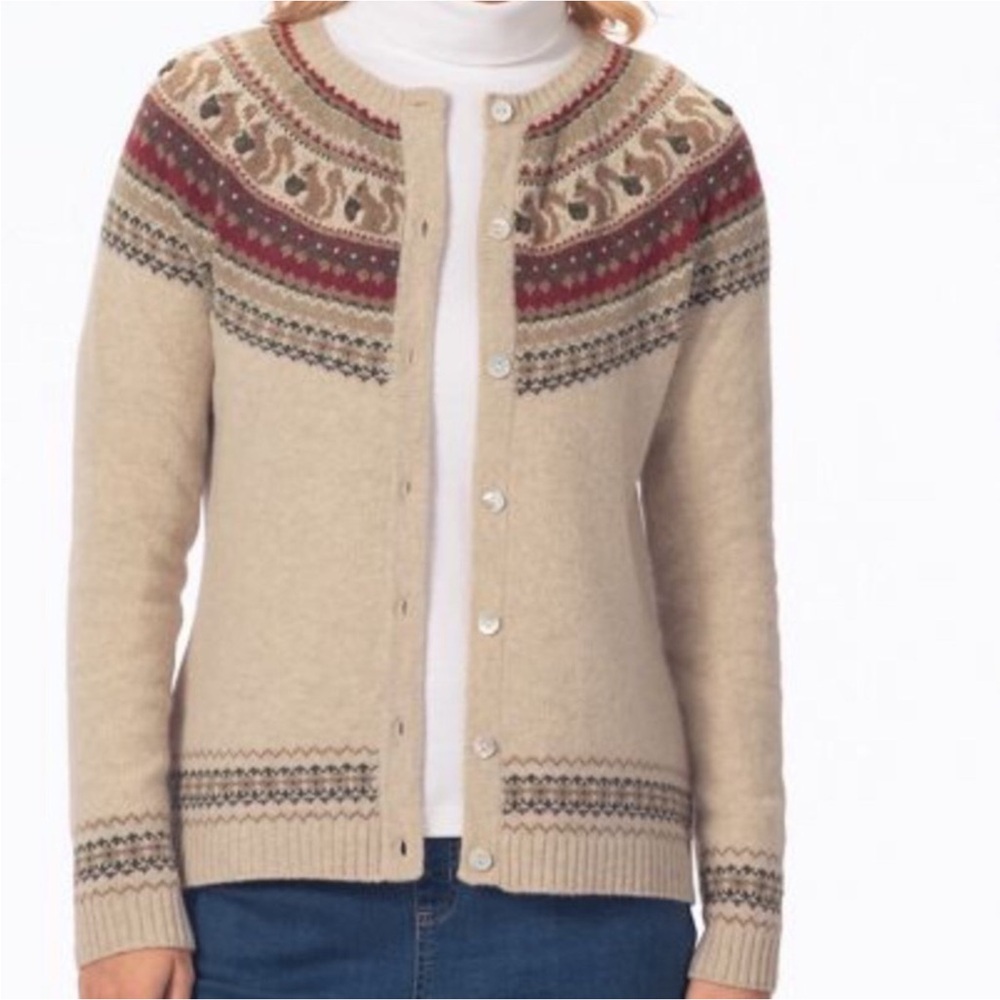 Appleseed’s Squirrel Fair Isle Wool Cardigan Sweater - Picture 5 of 17